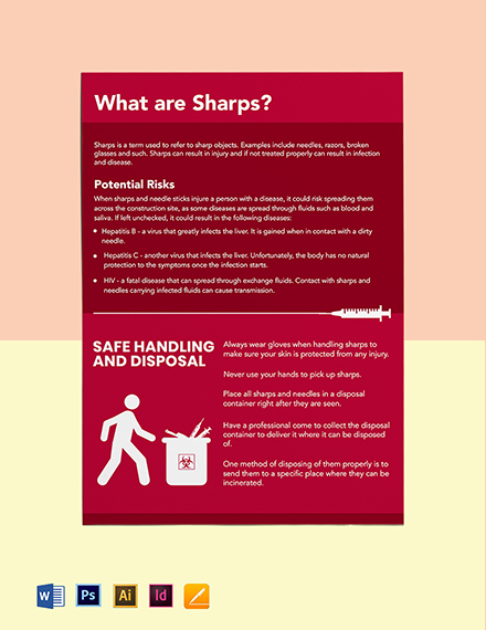 Sharps Disposal And Needlestick Injuries Poster Template Pdf Word Doc Psd Indesign Apple Mac Pages Illustrator