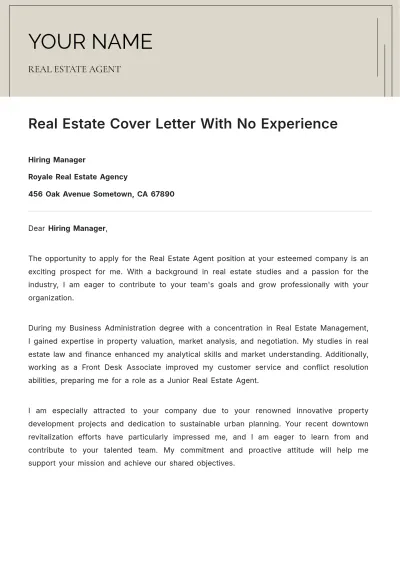 Free Real Estate Cover Letter With No Experience to Edit Online