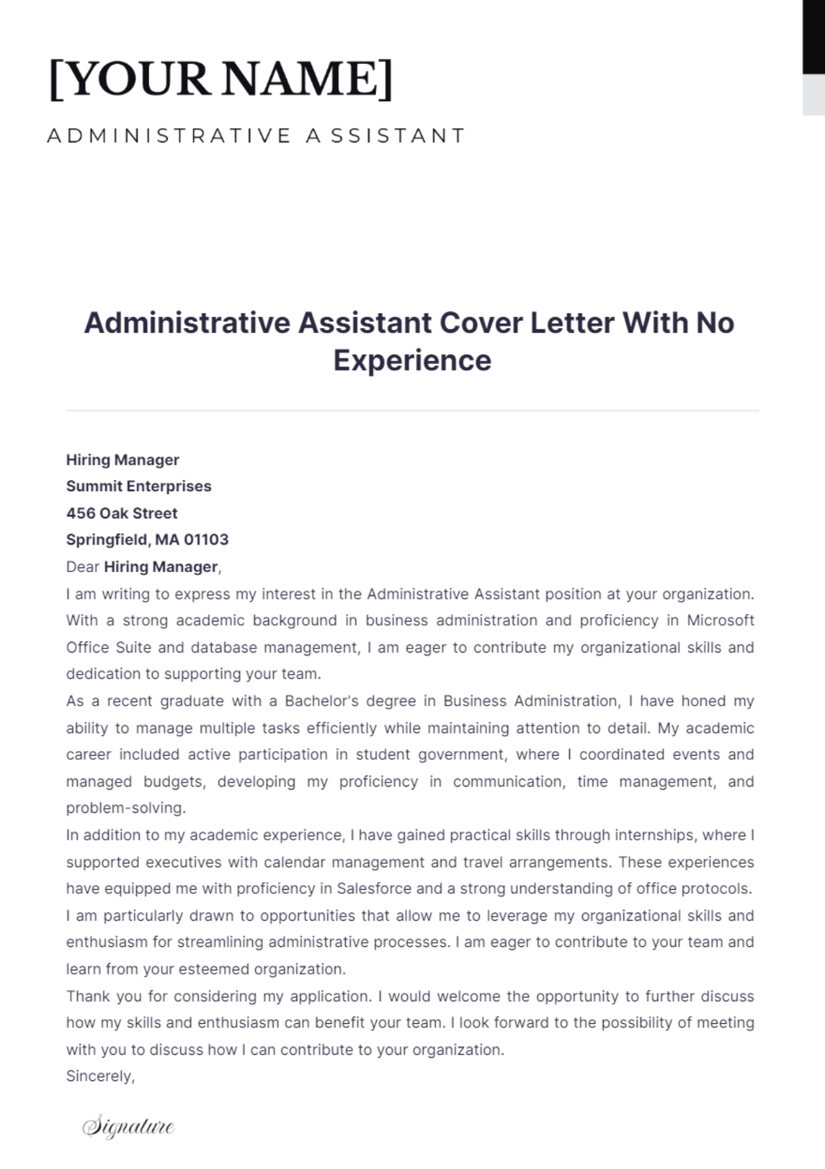 Administrative Assistant Cover Letter With No Experience - Edit Online & Download