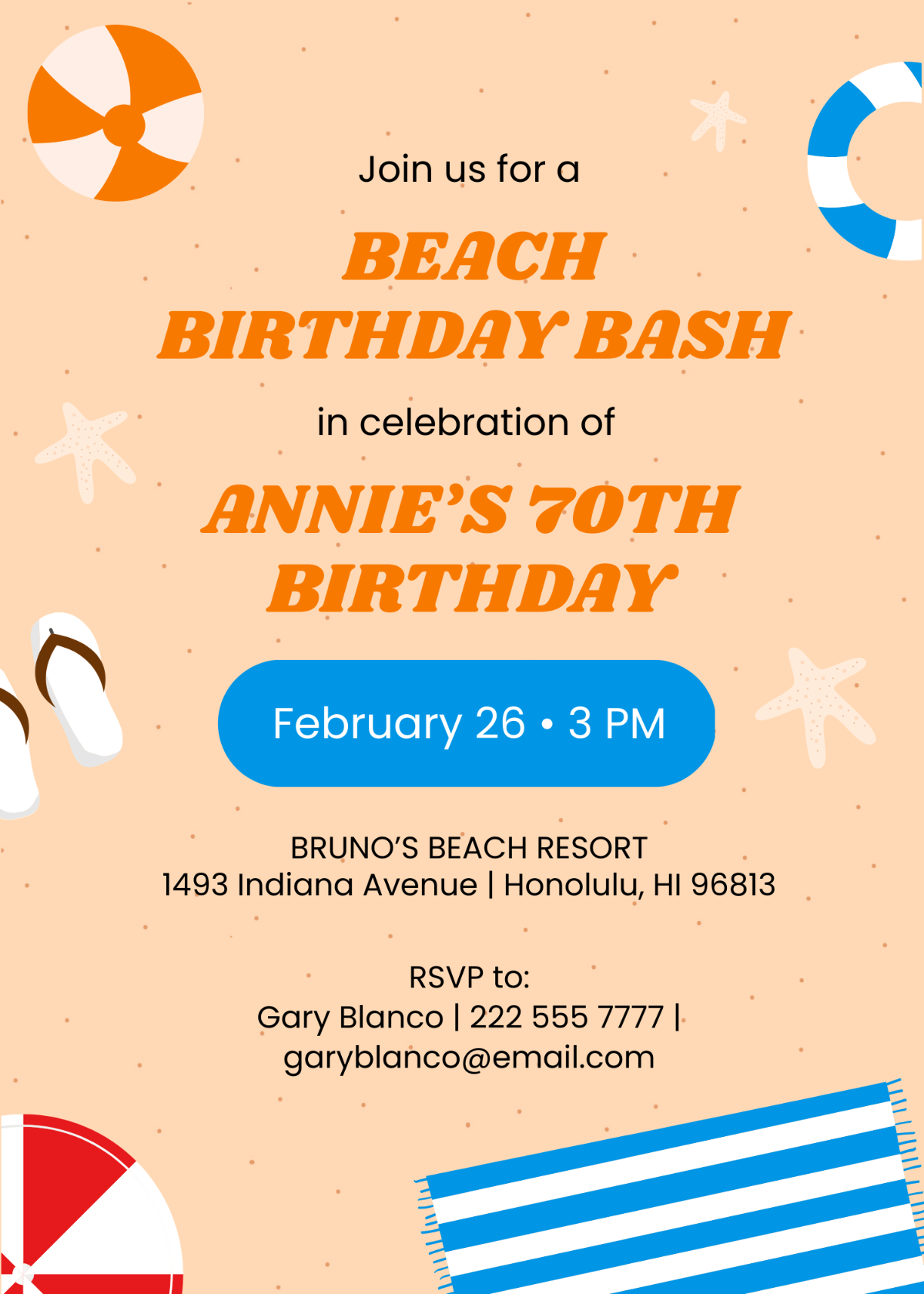 70th Birthday Beach Invitation