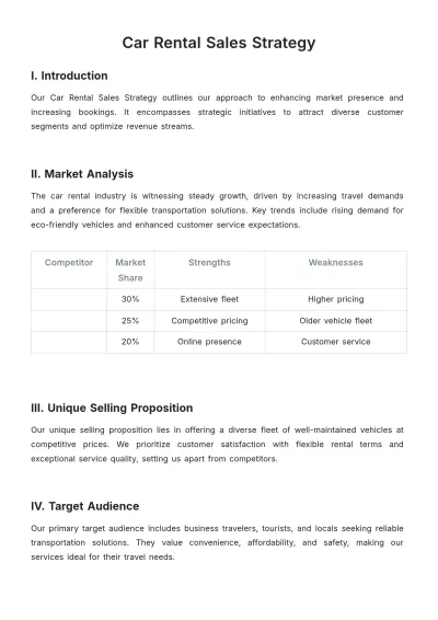 Free Car Rental Sales Strategy Template to Edit Online