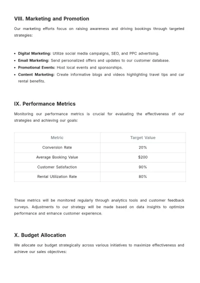 Free Car Rental Sales Strategy Template to Edit Online