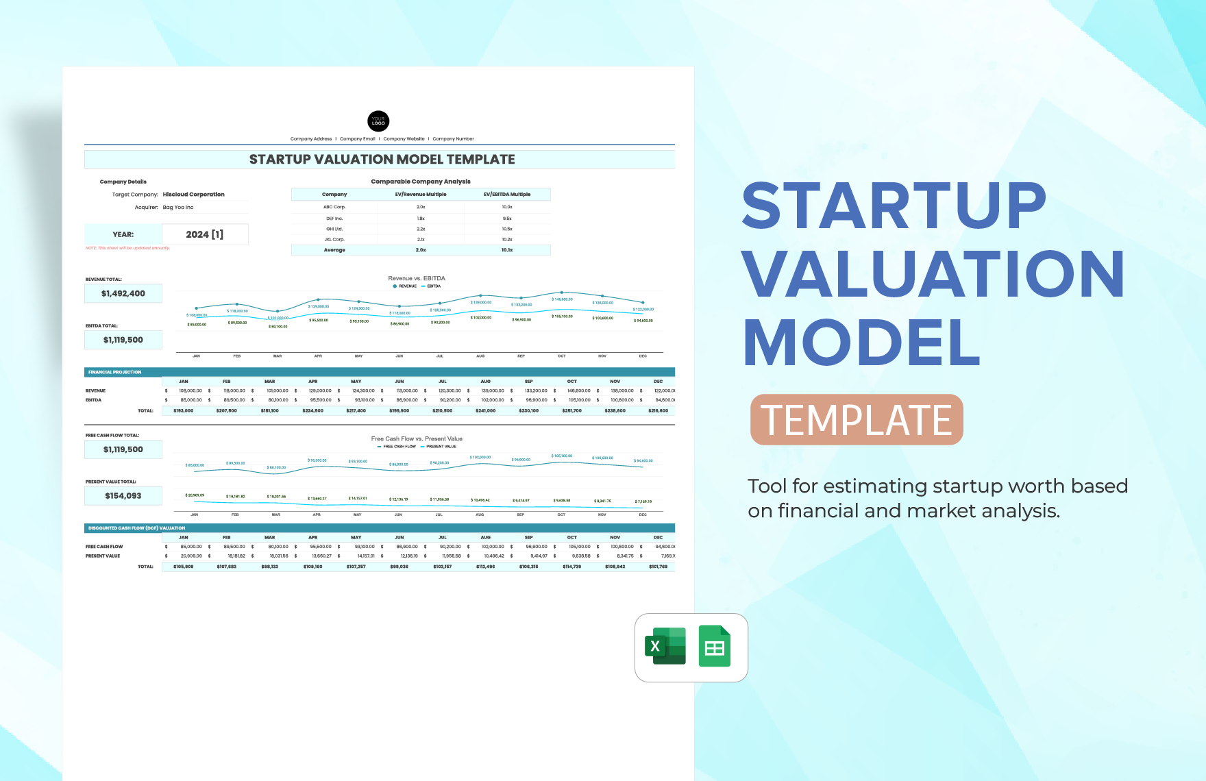 Startup Valuation Model Template in Excel, Google Sheets