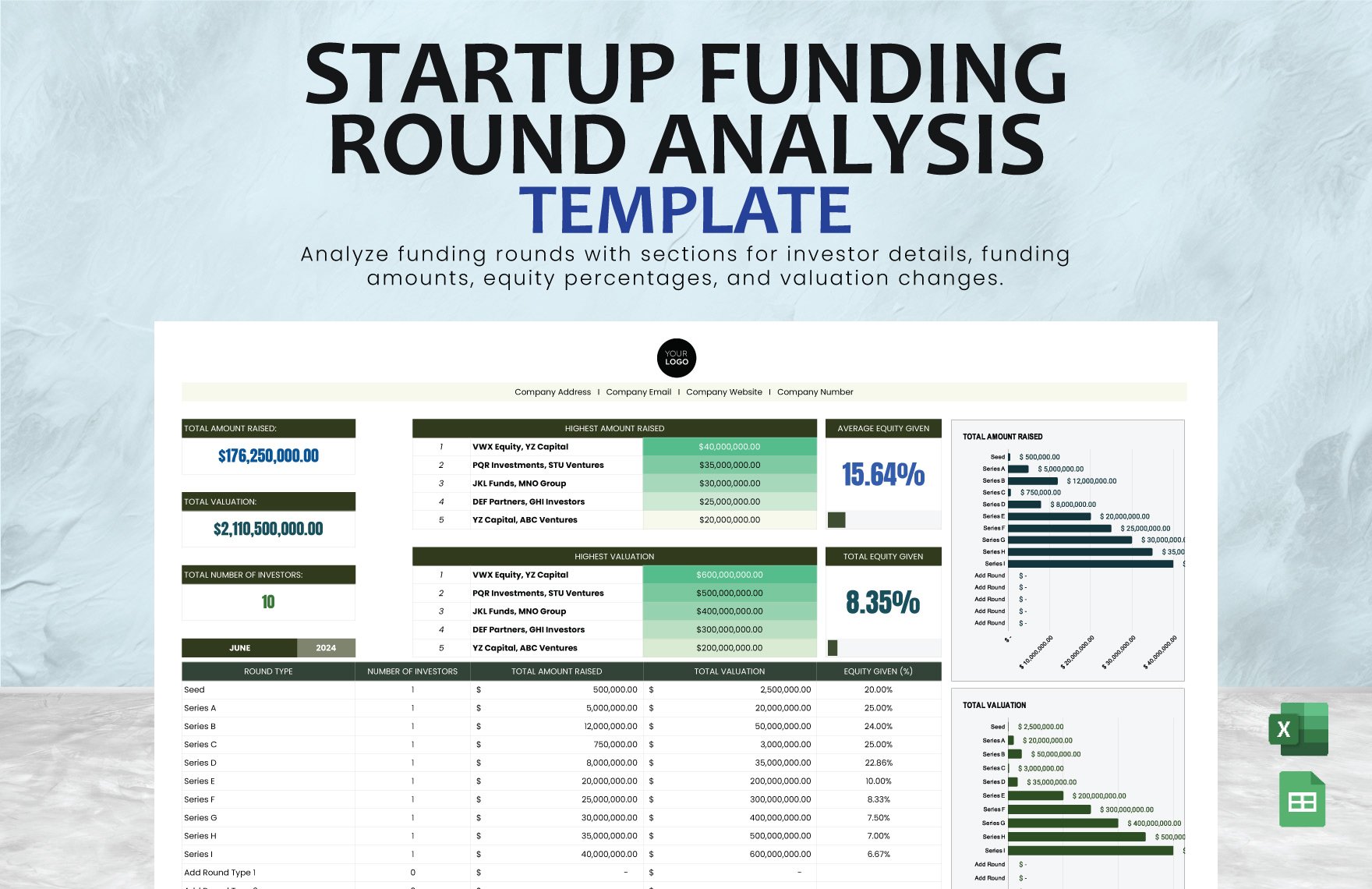 Startup Funding Round Analysis Template in Excel, Google Sheets