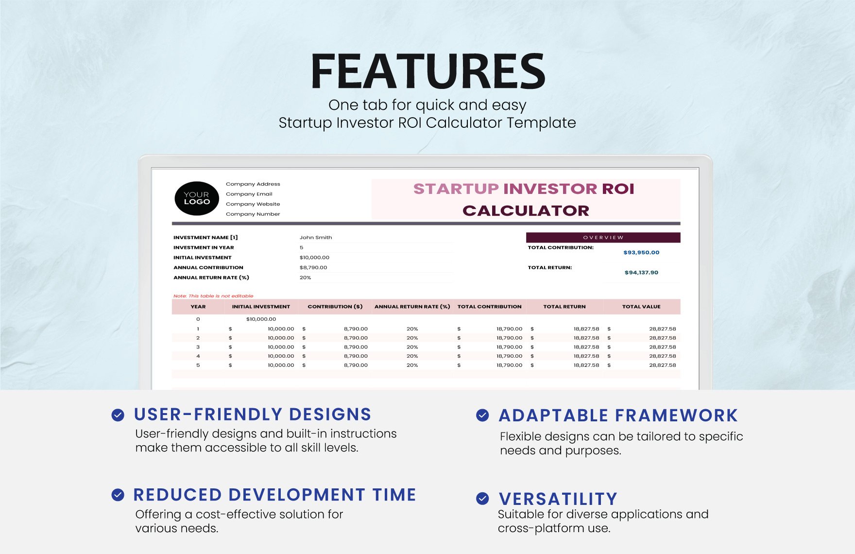 Startup Investor ROI Calculator Template