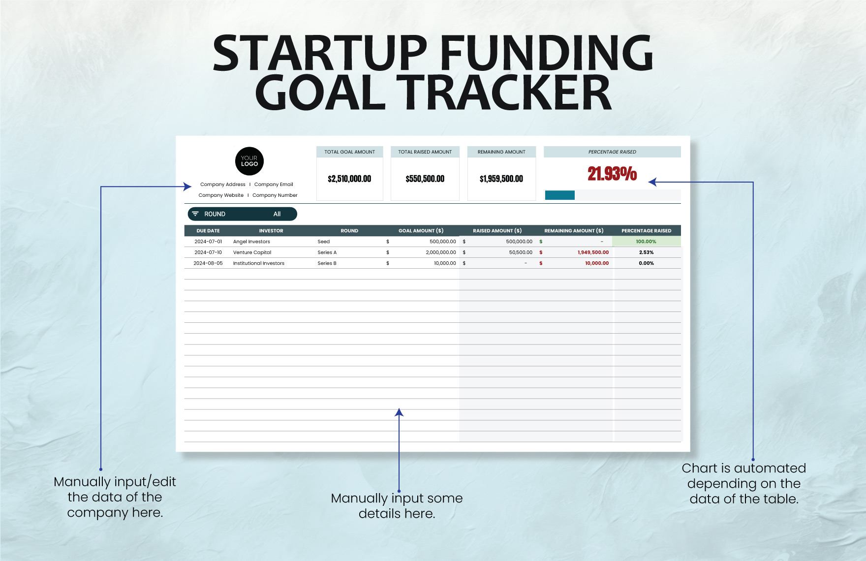 Startup Funding Goal Tracker Template