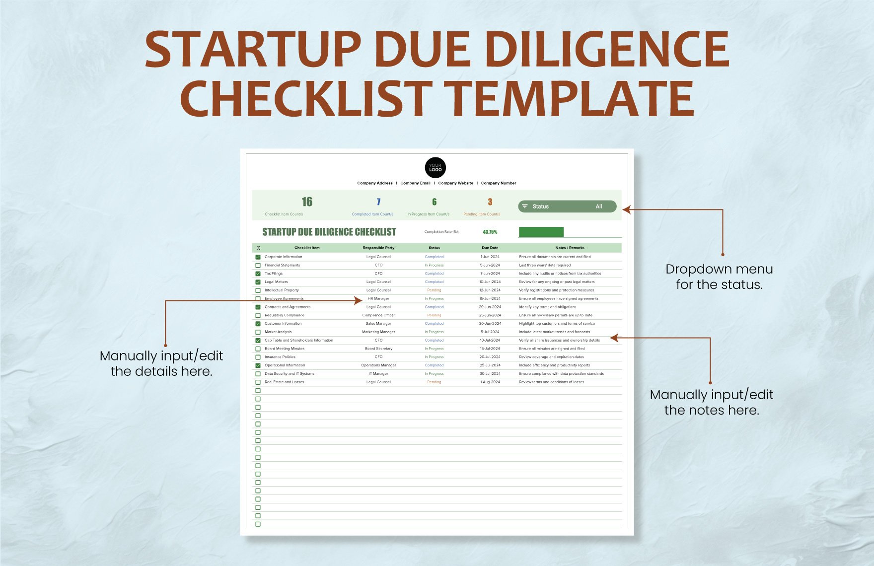 Startup Due Diligence Checklist Template