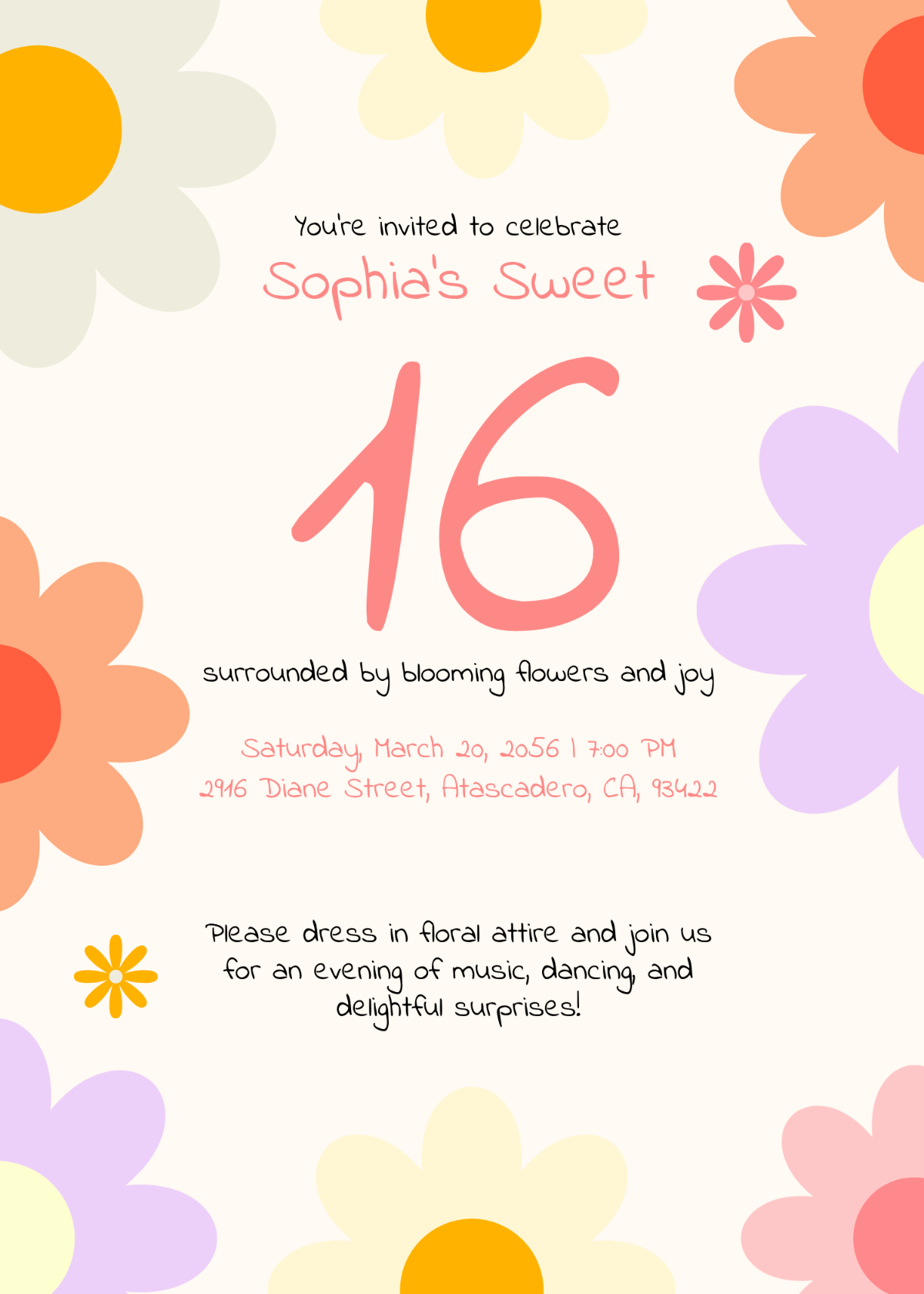 Floral Sweet 16 Invitation