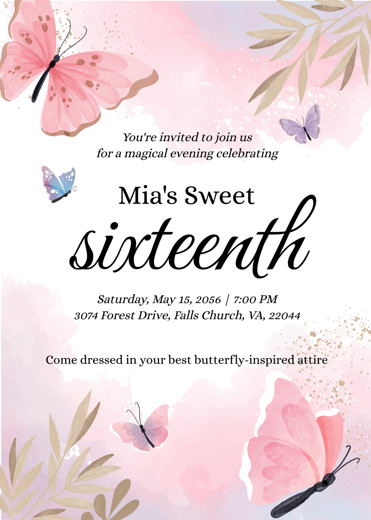 Butterfly Sweet 16 Invitation