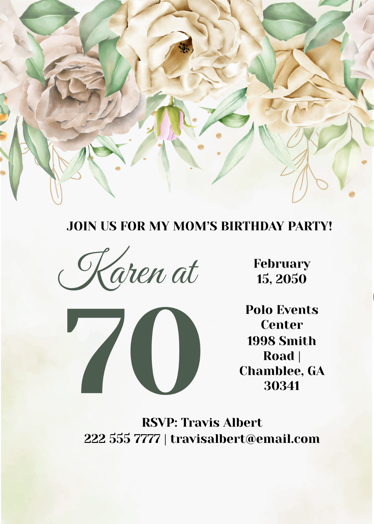 70th Birthday Invitation for mom