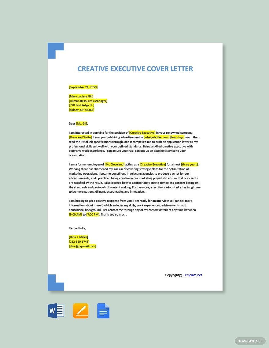 Free Creative Executive Cover Letter Template