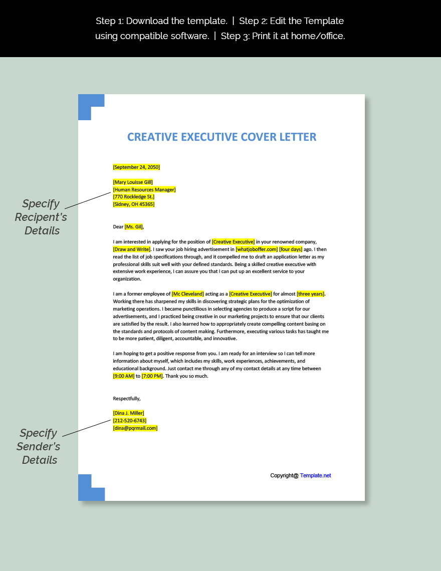Creative Executive Cover Letter Template