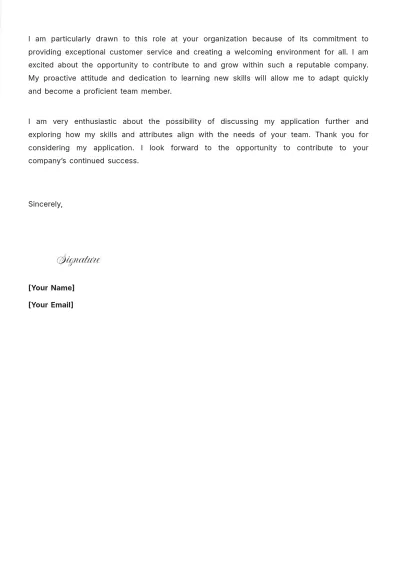 Free Retail Assistant Cover Letter With No Experience to Edit Online