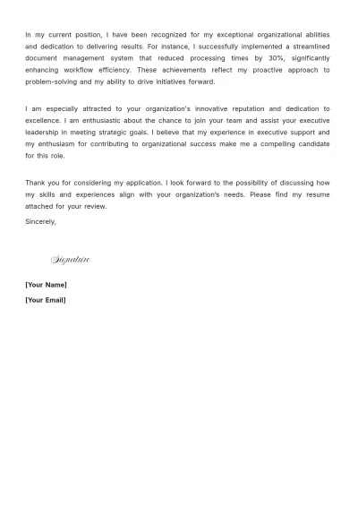 Free Executive Assistant To The President Cover Letter to Edit Online