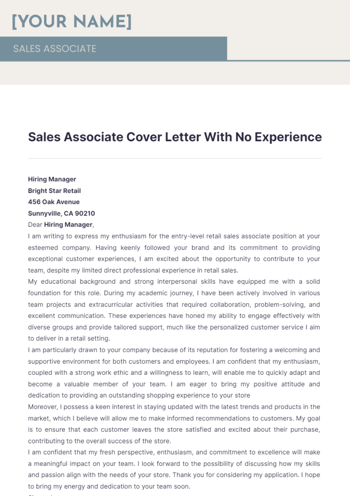 sales associate cover letter with no experience