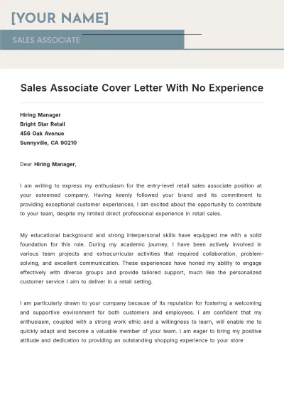 Free Sales Associate Cover Letter With No Experience to Edit Online