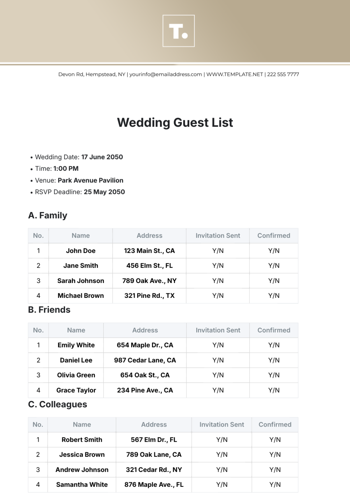 Wedding Guest List Template - Edit Online & Download