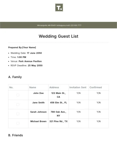 Free Wedding Guest List Template to Edit Online