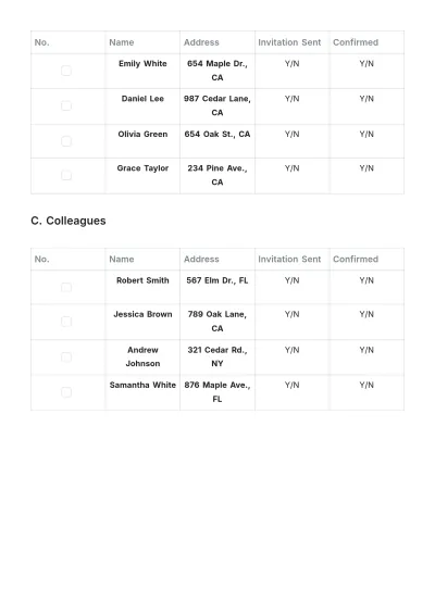Free Wedding Guest List Template to Edit Online