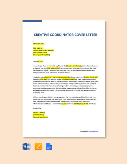 general cover letter for coordinator