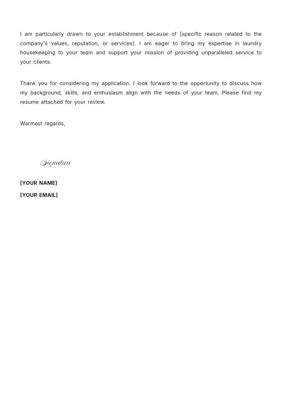 Free Laundry Housekeeper Cover Letter to Edit Online