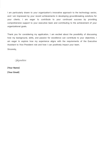 Free Executive Assistant To Vice President Cover Letter to Edit Online
