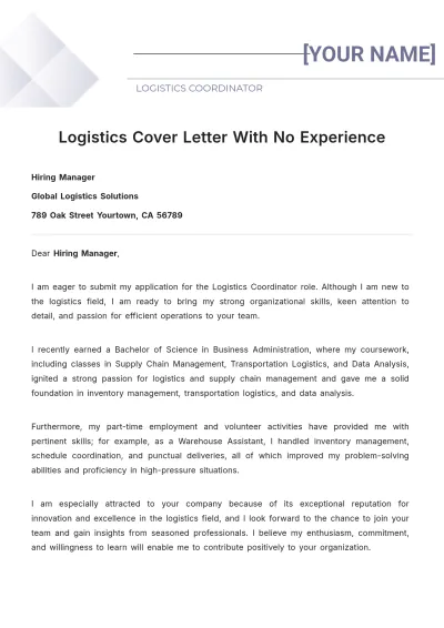 Free Logistics Cover Letter With No Experience to Edit Online