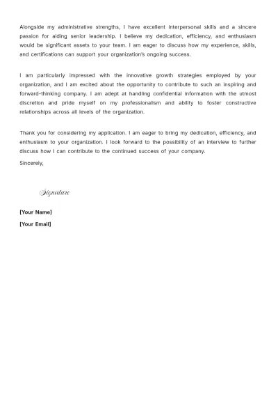 Free Executive Assistant To Cfo Cover Letter to Edit Online