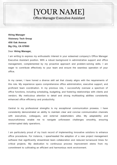 Free Office Manager Executive Assistant Cover Letter to Edit Online