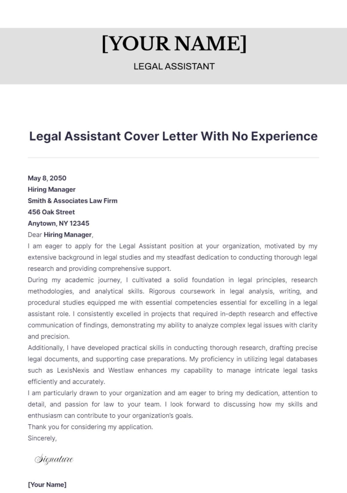 Legal Assistant Cover Letter With No Experience - Edit Online & Download