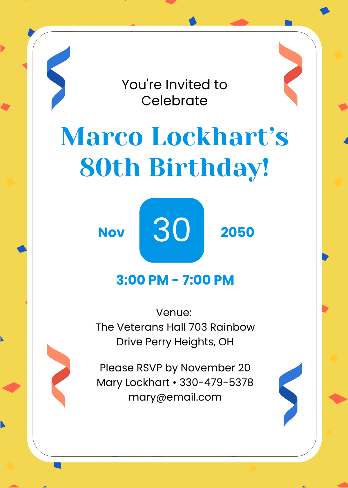 80th Birthday Invitation for a Man