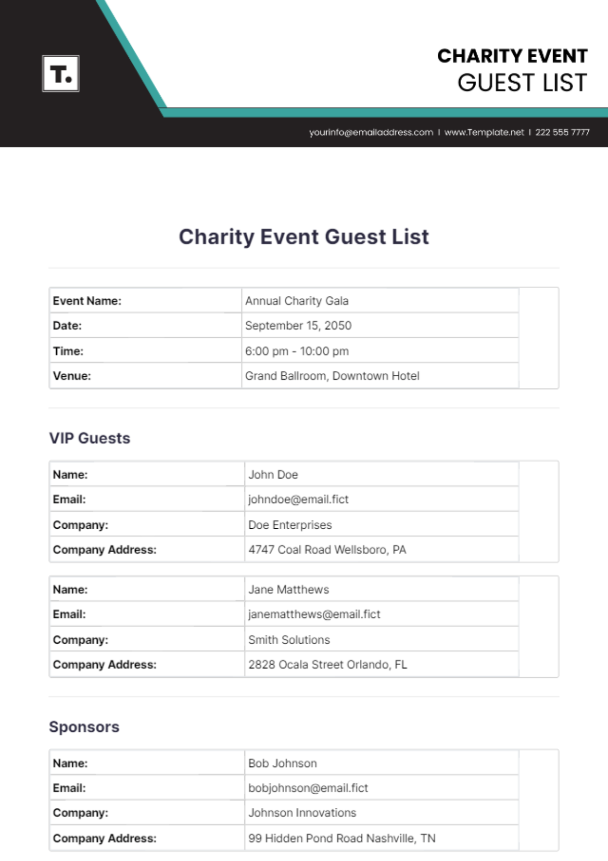 Charity Event Guest List Template