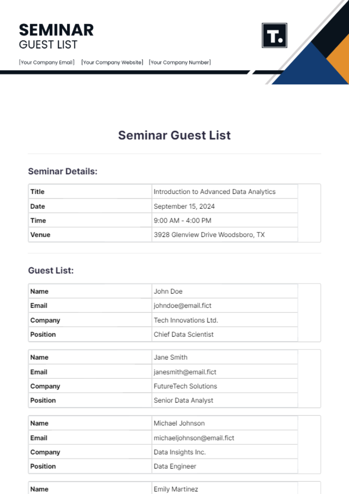 Seminar Guest List Template