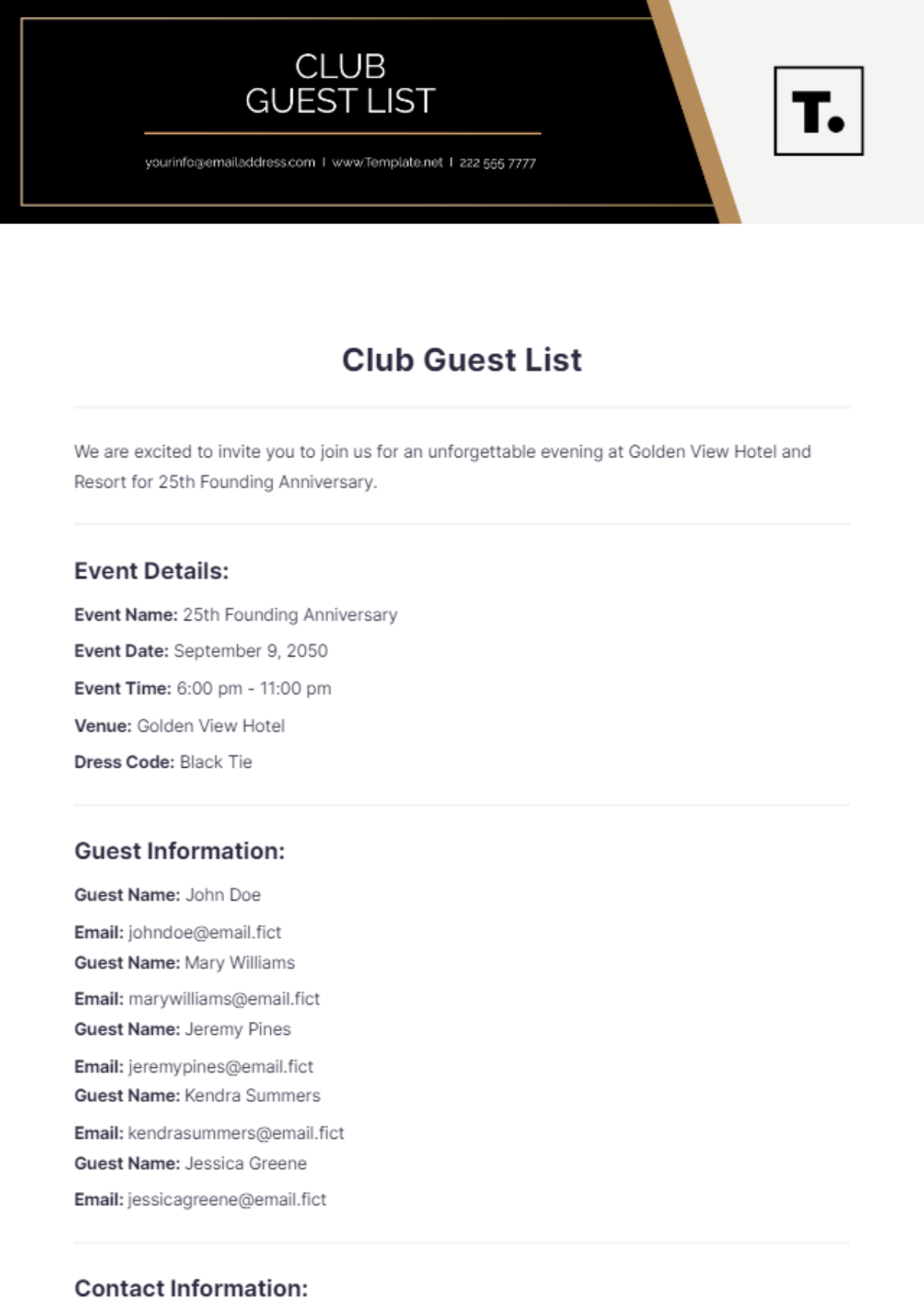 Club Guest List Template - Edit Online & Download