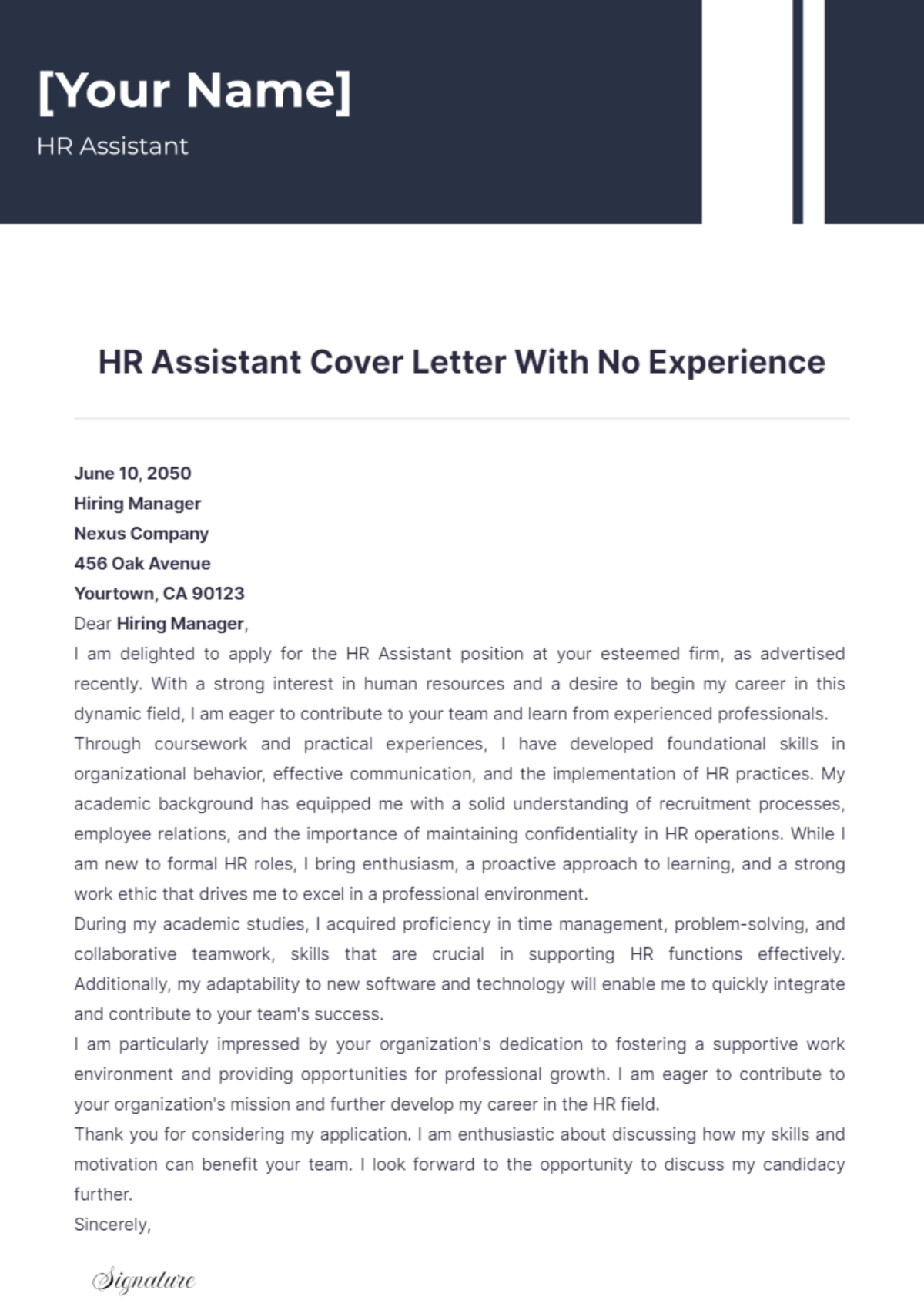 HR Assistant Cover Letter With No Experience - Edit Online & Download