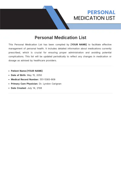 Free Personal Medication List Template to Edit Online