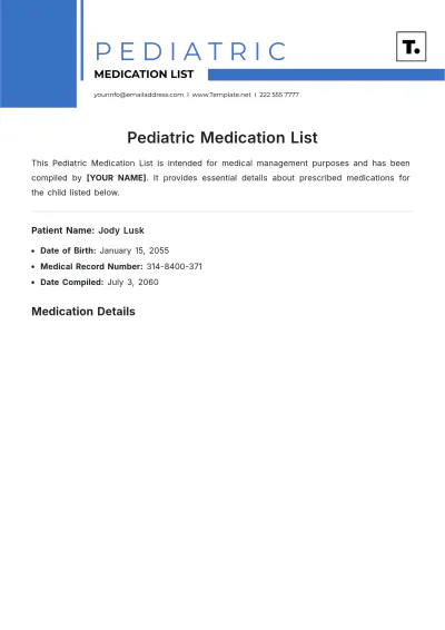 Free Pediatric Medication List Template to Edit Online