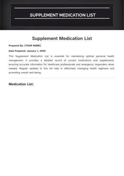 Free Supplement Medication List Template to Edit Online