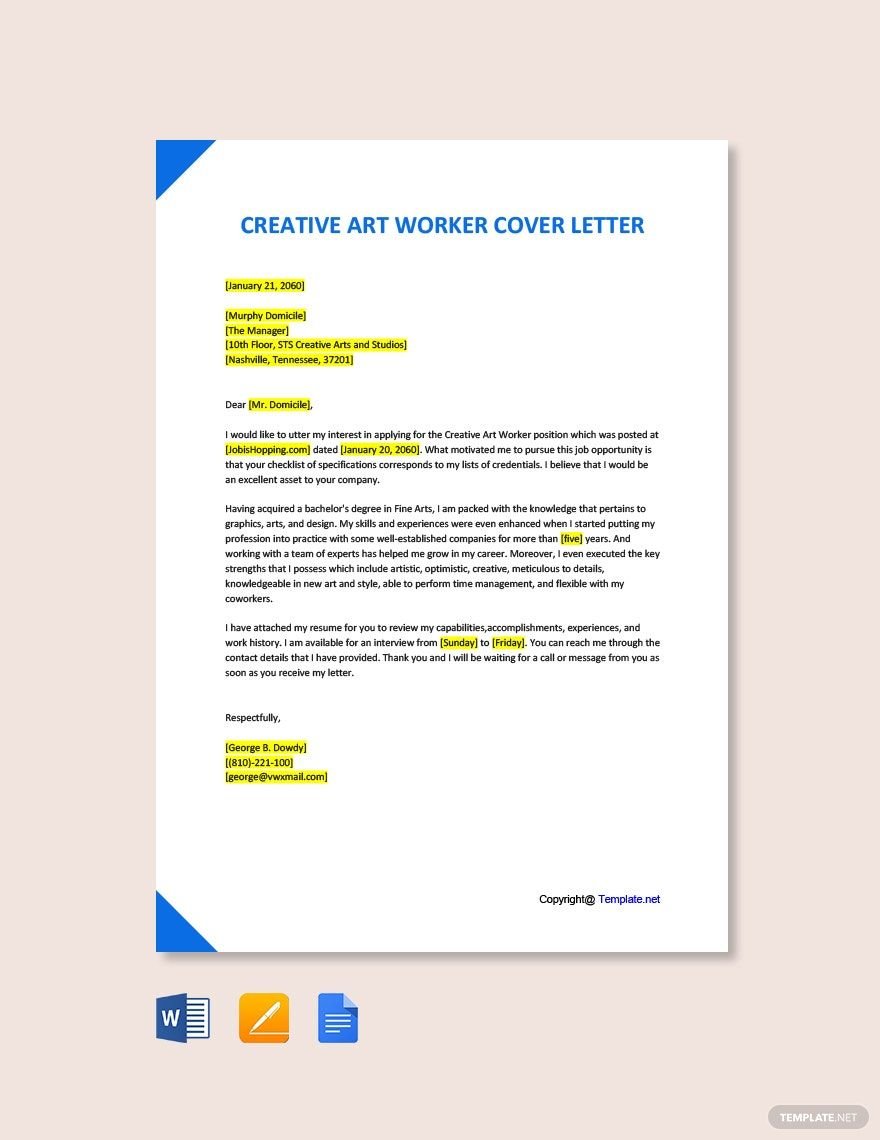 Creative Art Worker Cover Letter Template