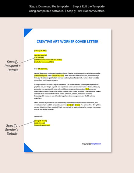  Creative Art Worker Cover Letter Template