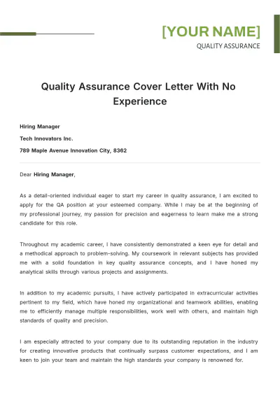 Free Quality Assurance Cover Letter With No Experience to Edit Online