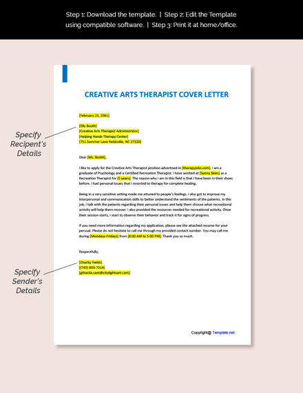 Free Creative Arts Therapist Cover Letter Template - Google Docs, Word ...