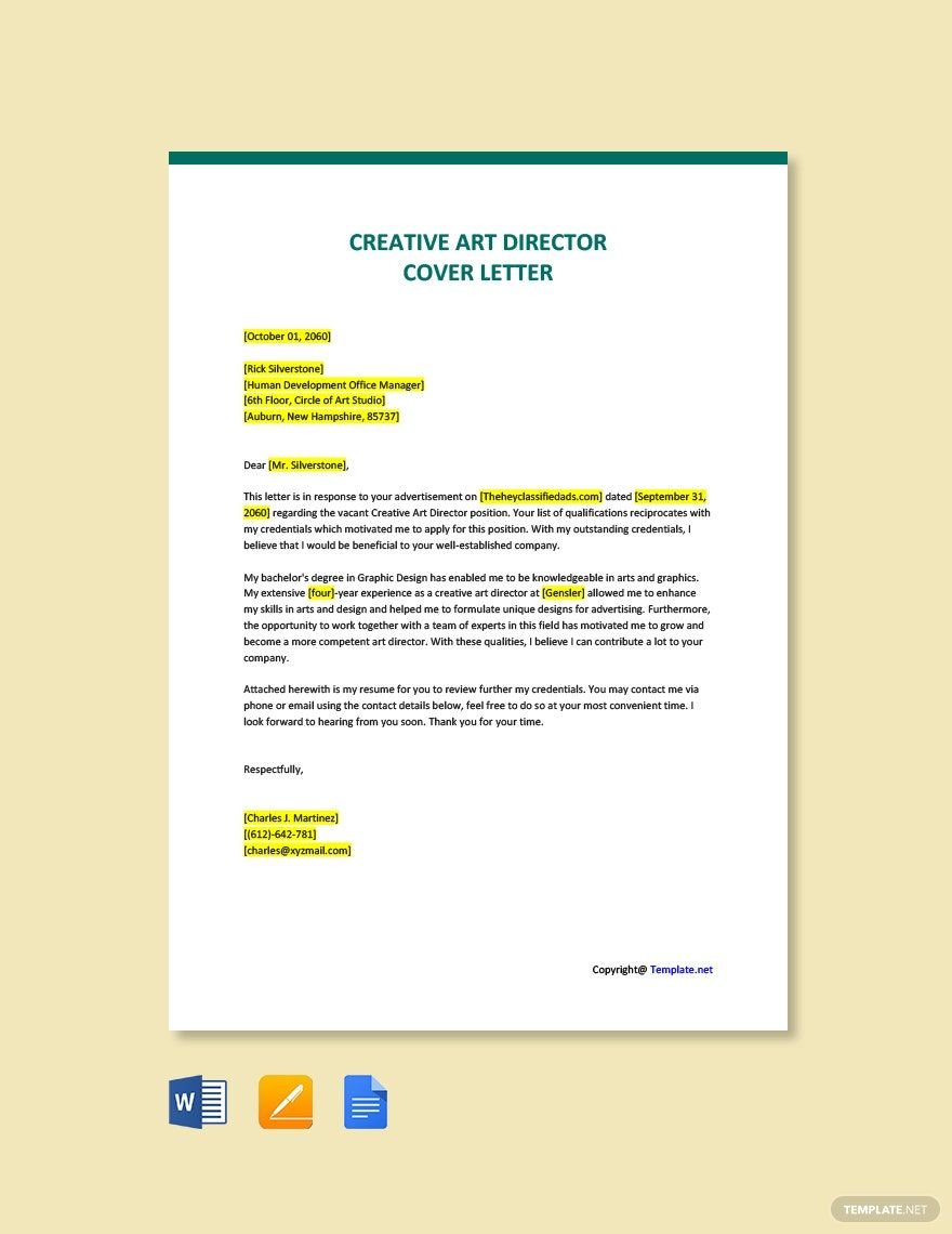 Free Creative Art Director Cover Letter Template