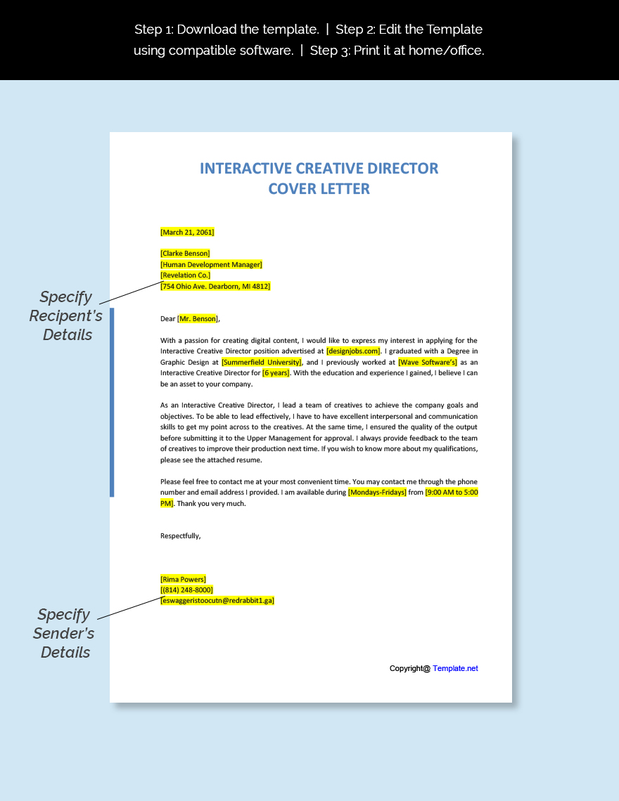 Interactive Creative Director Cover Letter Template