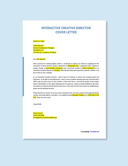 Interactive Creative Director Cover Letter