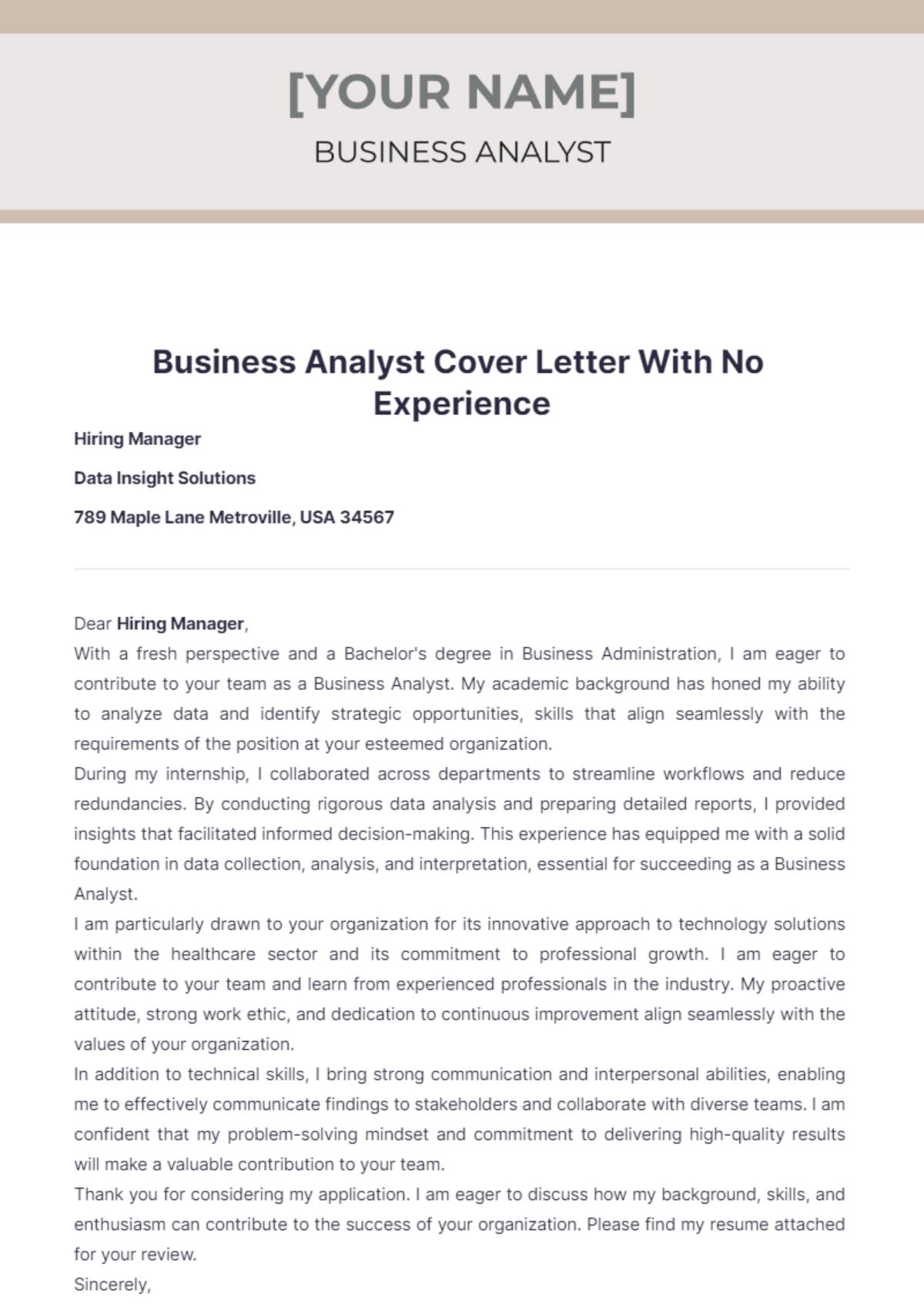 Business Analyst Cover Letter With No Experience - Edit Online & Download