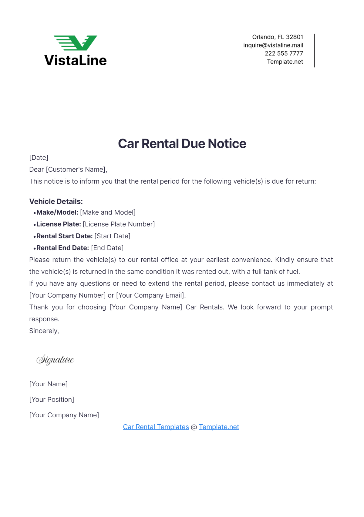 Car Rental Due Notice Template - Edit Online & Download