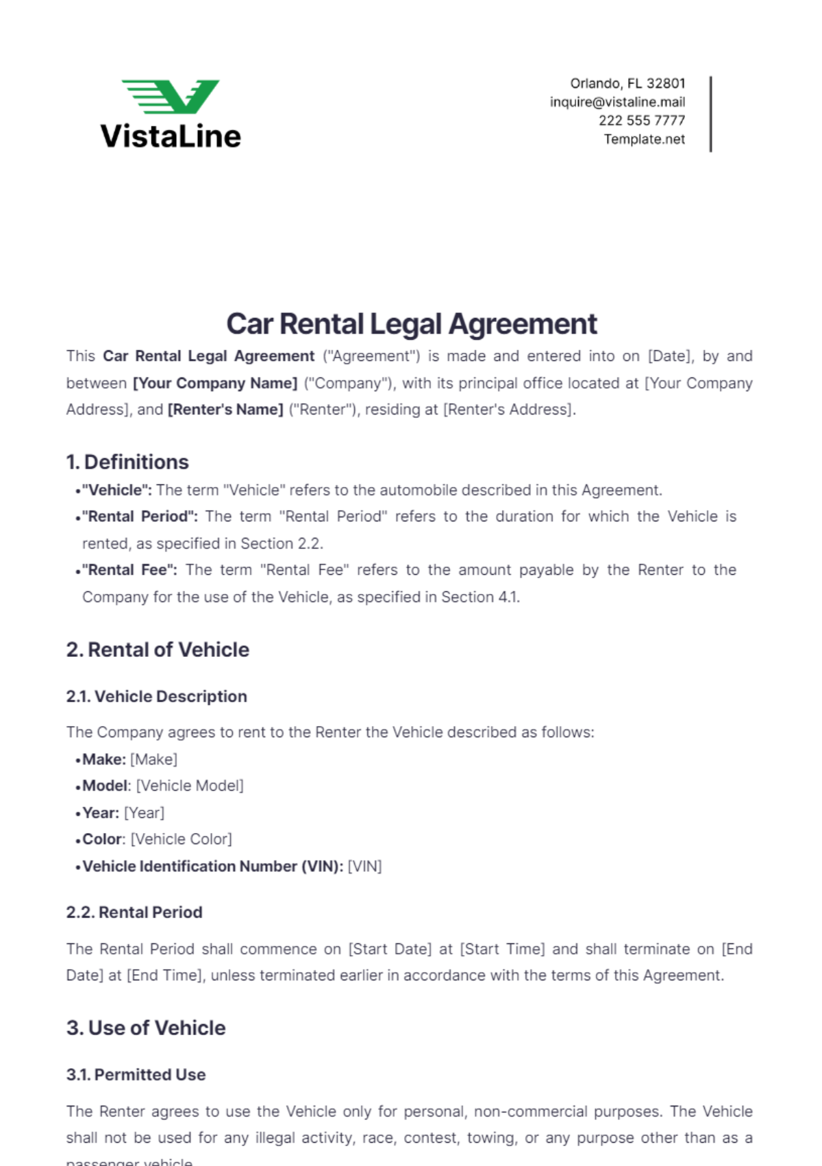 Car Rental Legal Agreement Template - Edit Online & Download