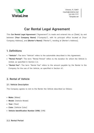 Free Car Rental Legal Agreement Template to Edit Online