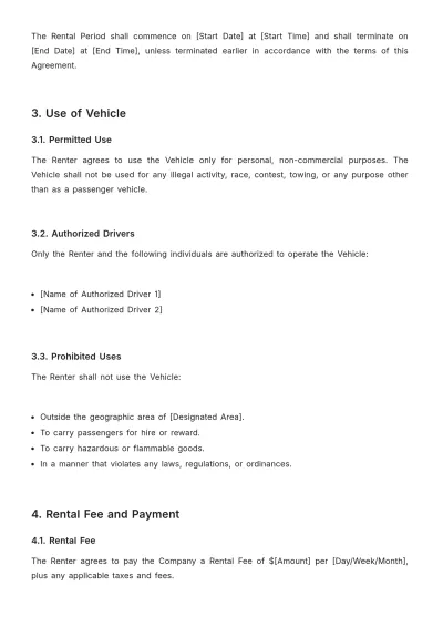 Free Car Rental Legal Agreement Template to Edit Online